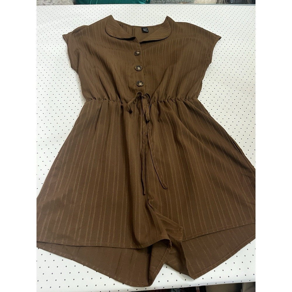SHEIN Choc.Brown Textured Button Front Mini Dress Women's Small Boho Cottagecore